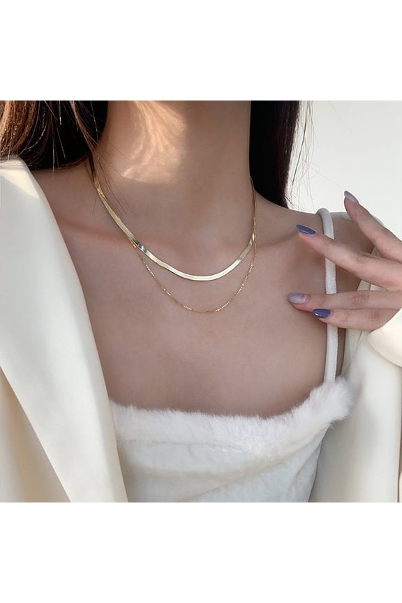 Double Layer Herringbone Necklaces | 925 Sterling Silver Chain with Gold or Platinum | Retro Stacking Necklace for Women | RJ Designs