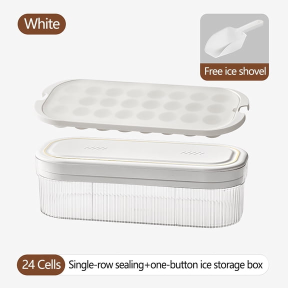 Double-Layer Ice Cube Maker – 64-Cavity Food-Grade Mold with One-Click Release, Compact for Refrigerator/Apartment/RV, Clear Storage Design (10.6x4.7x3.3in) White