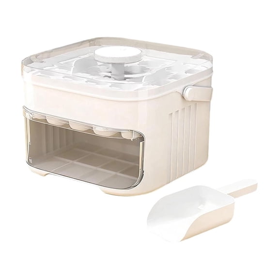 Double Layer Ice Cube Tray with Lid Bin Pull Out Drawer