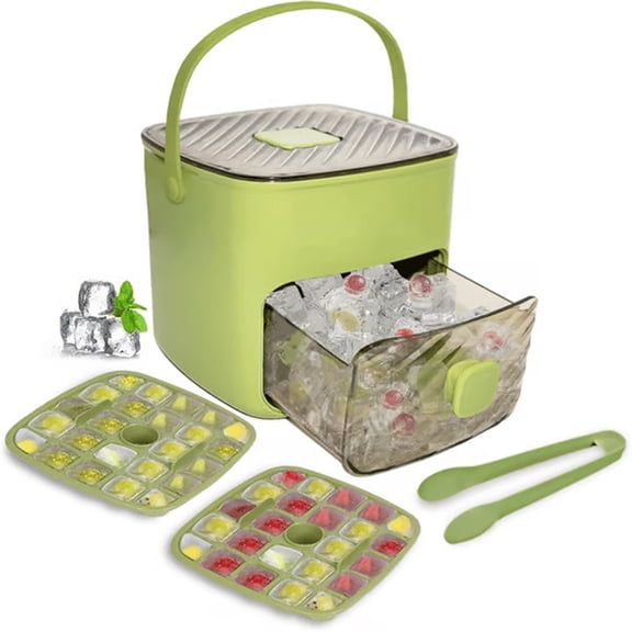 Double Layer Ice Tray, Press-Type Ice Bin with Handle, Portable Pull-Out Ice Drawer, Space-Saving Small Ice Bucket, Large Capacity Ice Maker Storage Bin for RV, Office, Outdoor
