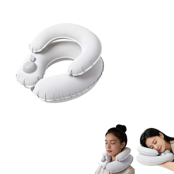 Double Layer Inflatable Travel Neck Pillow Press Inflating U Shaped Air Cushion with Milk Velvet Cover Portable for Airplane