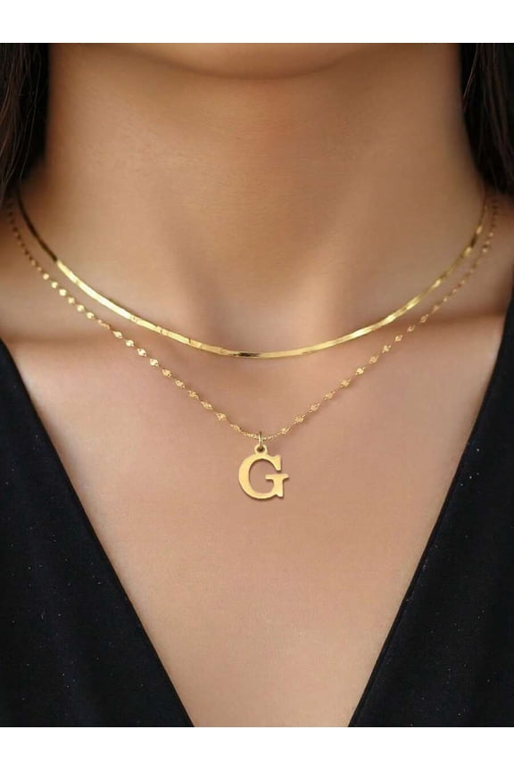 Double-Layer Initial G Pendant Necklace In Goldtone Stainless Steel