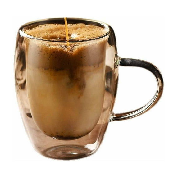 Double-Layer Insulated Glass Cup with Handle, Heat-Resistant Coffee Tea Milk Mug for Home, Office, Cafe, Hot & Cold Drinkware, Clear Borosilicate Glass,White M