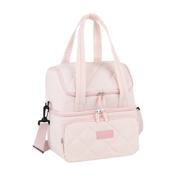 Double Layer Insulated Lunch Bag - Multi - Functional Portable Tote, Nylon Material, Compact Design for Office, Picnic, and Outdoor Use, Waterproof & Easy to Clean,Pink