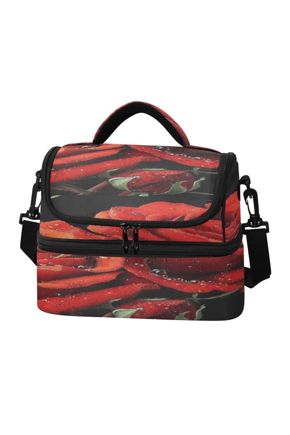 Double Layer Insulated Lunch Bag, Portable Reusable Lunch Tote with Dual Compartments, 106.58in for Work & Picnic Diamond Painting Of Red Roses