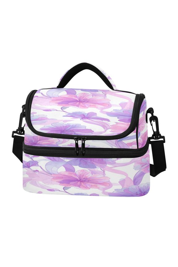 Double Layer Insulated Lunch Bag, Portable Reusable Lunch Tote with Dual Compartments, 106.58in for Work & Picnic Light Pink Peach Blossoms