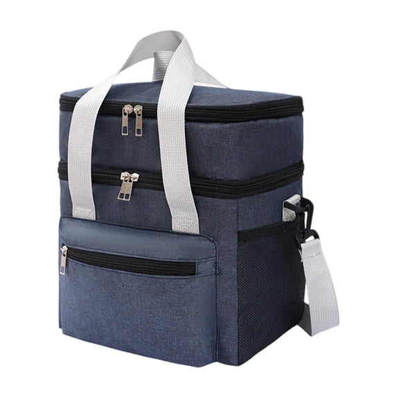 Double-Layer Insulated Lunch Bag, Portable Thermal Lunch Tote with Shoulder Strap, Leakproof Cooler Bag for Work, Picnic and Travel