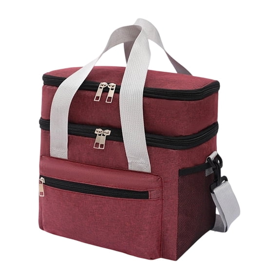 Double-Layer Insulated Lunch Bag, Portable Thermal Lunch Tote with Shoulder Strap, Leakproof Cooler Bag for Work, Picnic and Travel