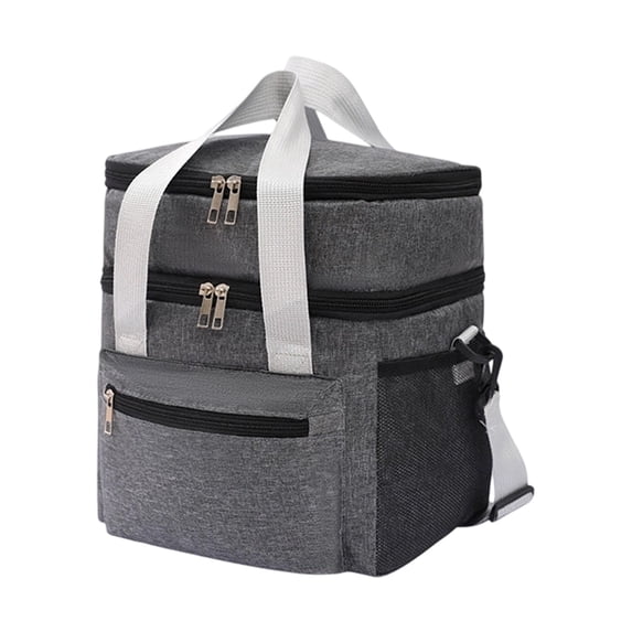 Double-Layer Insulated Lunch Bag, Portable Thermal Lunch Tote with Shoulder Strap, Leakproof Cooler Bag for Work, Picnic and Travel