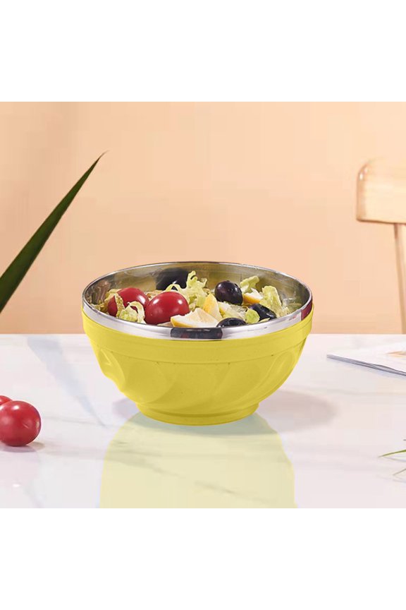 Double-Layer Insulated Stainless Steel Bowl - 16.2x16.2x8.5cm Kids Sammy Bowl, Colorful Soup & Rice Bowl, Heat,Cold Retention, Durable PP Outer Layer - Red,Yellow,Green,Blue,Pink,Orange