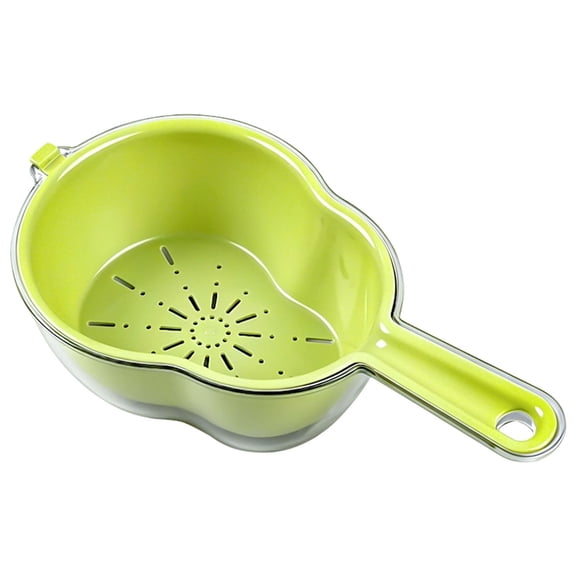 Double Layer Kitchen Colander Strainer Bowl,Gourd Shaped Fruit Vegetable Washing Basket with Long Handle and Hanging Hole for Food Rinsing Mixing,Green,1-Piece