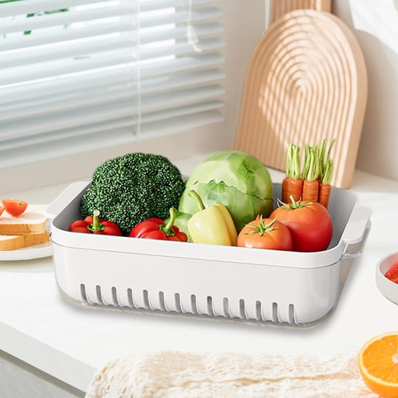Double Layer Kitchen Drainage Basket - Vegetable Washing Strainer Bin, Stackable Plastic Colander, Efficient Draining, Handles, 12.6x8.1in, Multiple Colors