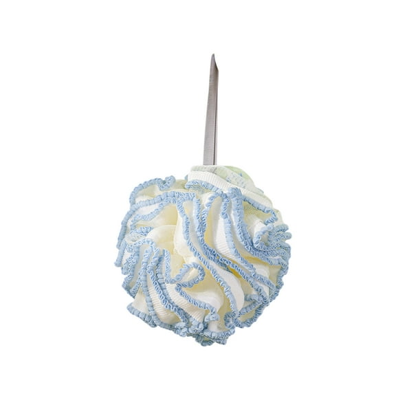 Double Layer Lace Edge Bath Sponge with Hanging Hook, Soft Microfiber Exfoliating Body Shower Puff Rich Lather Quick Dry, 4.7x4.7 Inch Polyester