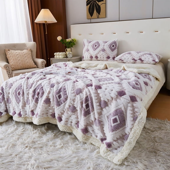 Double Layer Lambswool Flannel Blanket 59x39in – Warm Embossed Polyester Throw for Sofa, Bed, Office, Multi-Color Soft Nap Cover, Easy Care