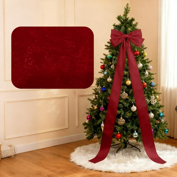 Double-Layer Large Bow Christmas Decoration, Used For Christmas Tree Decoration Front Doors Outdoor Activities, 47*190Cm Fabric Construction Single-Piece Festive Accessory