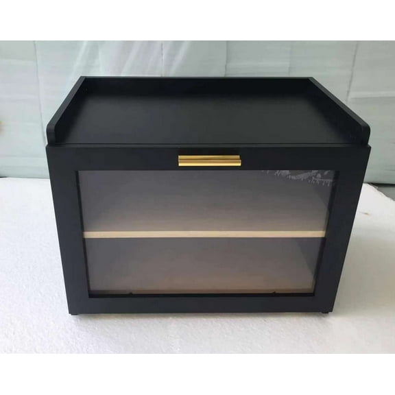 Double Layer Large Bread Box, Bamboo Bread Box for Kitchen Counter, Bread Containerr, Bamboo Bread Storage Container with Acrylic Clear Door, Black