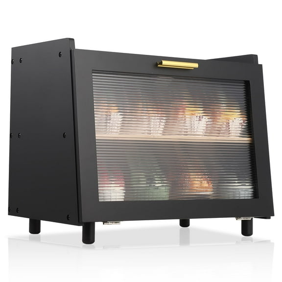 Double Layer Large Bread Box, Bamboo Bread Box for Kitchen Counter, Bread Containerr, Bamboo Bread Storage Container with Acrylic Clear Door, Black