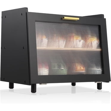 Double Layer Large Bread Box for Kitchen Counter, Large Capacity Bread Storage Container Farmhouse Bread Box with Window Bread Holder (Black)