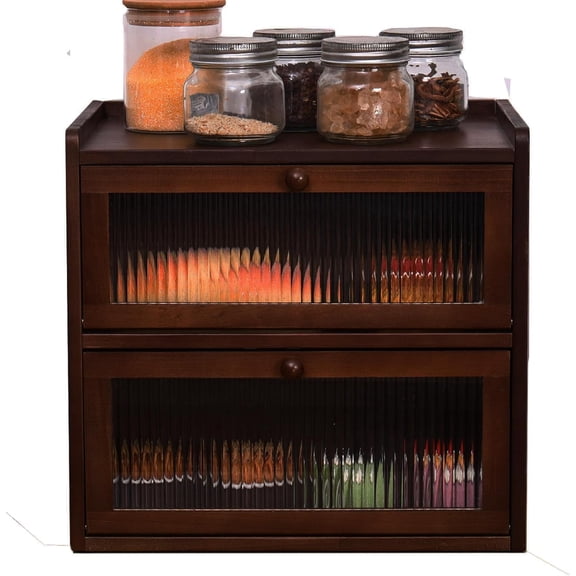 Double Layer Large Bread Box for Kitchen Counter, Wooden Bread Storage Container with Acrylic Window (brown)