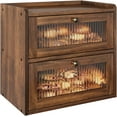 thumbnail image 1 of Double Layer Large Bread Box for Kitchen Counter, Wooden Corner Bread Storage Container with Acrylic Window, Retro Brown, 1 of 8
