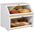 thumbnail image 1 of Double Layer Large Bread Box for Kitchen Counter, Wooden Large Capacity Bread Storage Bin (Black), 1 of 12