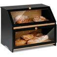 thumbnail image 1 of Double Layer Large Bread Box for Kitchen Counter, Wooden Large Capacity Bread Storage Bin (Black), 1 of 6