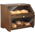 thumbnail image 1 of Double Layer Large Bread Box for Kitchen Counter, Wooden Large Capacity Bread Storage Bin (Brown), 1 of 12