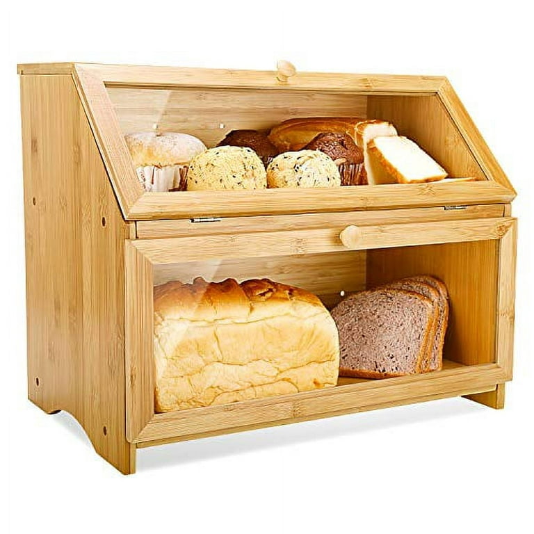 2 Pack Large Bread Box for Kitchen Countertop, Airtight Bread