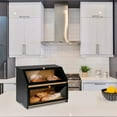 thumbnail image 1 of Double Layer Large Bread Box for Kitchen Counter, Wooden Large Capacity Bread Storage Bin (Black), 1 of 5