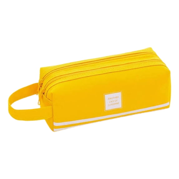 Double Layer Large Capacity Pencil Case Portable Cloth Organizer with Handle & Double Zipper, Ideal for Stationery Storage, Versatile Makeup Pouch, Gift for & Adults Yellow
