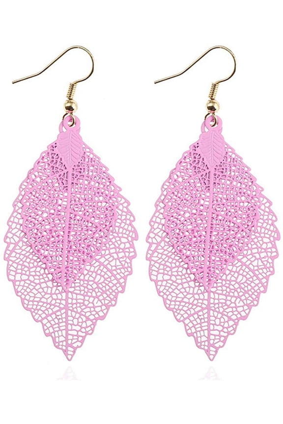Double Layer Leaf Tassel Earrings Simple Retro Metal Filigree Leaf Statement Earrings Jewelry