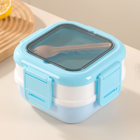 Double-Layer Leak-Proof Lunch Box with Cutlery, Microwaveable Bento Container for Salad, Fruit, Snacks – BPA-Free Food Grade Plastic for Students and Office