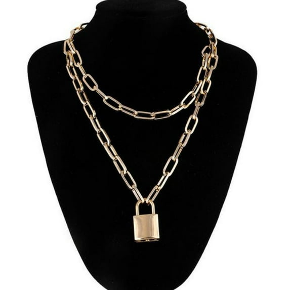 Double Layer Lock Chain Necklace Punk 90s Link Chain Silver Color Padlock Pendant Necklace Women Fashion Gothic Jewelry 2020