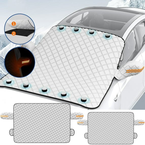 Double Layer Magnetic Car Cover, All-Season Snow Sunshade, Thick Insulated Fabric, Front Windshield Design, Universal Vehicle Protection, Antifreeze Shield, Durable Weather-Resistant, Acppild