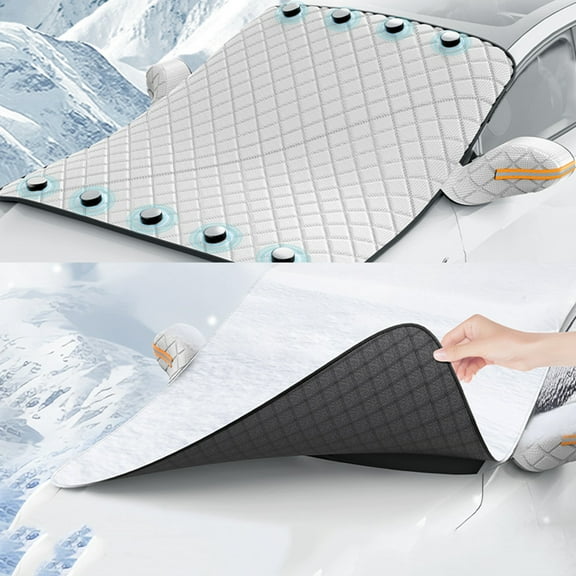 Double Layer Magnetic Car Windshield Snow Cover Sunshade Frost Protection Thermal Insulation All Season Vehicle Cover with Reflective Strips for SUV Sedan Truck Automotive Protection