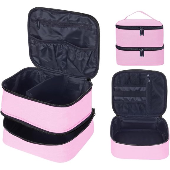 Double Layer Makeup Bag Portable Large  Case Organizer with Adjustable Dividers Storage Travel Bag for Accessories Brushes Conditioner and  Care Products ()