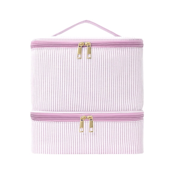 Double Layer Makeup Bag, Portable Large Cosmetic Case Organizer with Adjustable Dividers and Handle, Large Capacity Storage Travel Bag