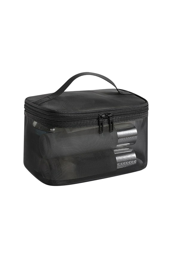 Double-Layer Mesh Makeup Bag Large Capacity Travel Toiletries Cosmetic Organizer with Inner Pockets Portable Foldable Storage for Brushes Accessories 1 Bag