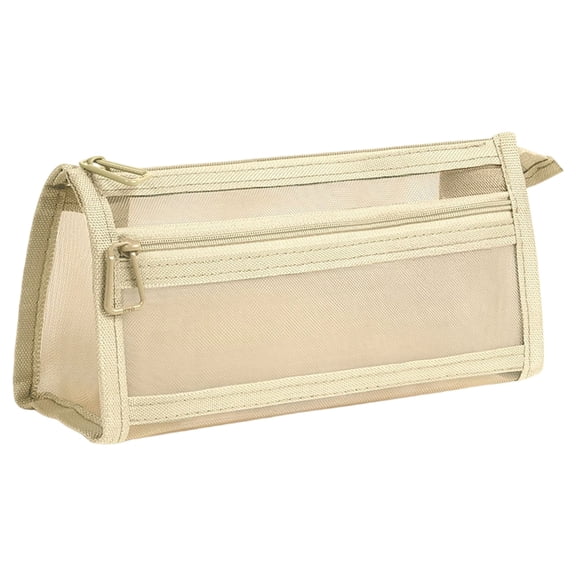 Double Layer Mesh Pen Case,Transparent Mesh Pencil Pouch with Zipper,8.66X3.93 Inch Mesh Pencil Case,Zipper Pencil Pouch Marker Pouch,Travel Makeup Bag,Stationary Organizer Pen Bag,Beige