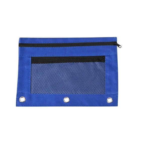 Double Layer Mesh Pencil Case with Three-Ring Binder Holes and Transparent Compartment, Large Capacity Zippered Organizer