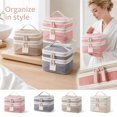 thumbnail image 1 of Double-Layer Mesh Toiletry Bag with Zippered Compartments and Handle, Beige Travel Bathroom Organizer, Large Makeup Storage Bag for Women, Cosmetic Pouch for Vacation, 1 of 7
