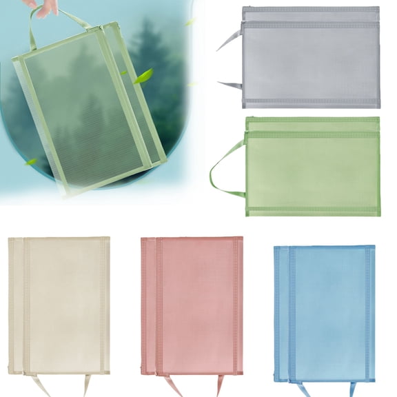 Double Layer Mesh Zipper Pouch Bags with Handle Nylon for Board Game Puzzles Organizing Storage Toys A4 File Bags for School Office Home 3pcs