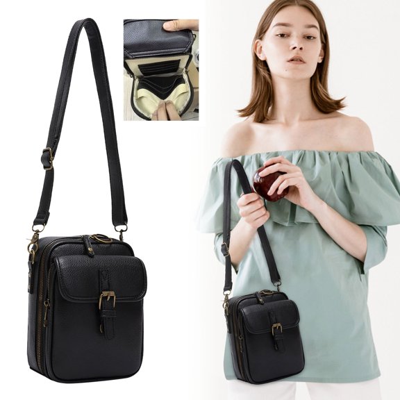 Double Layer Mini Messenger Bag Large Capacity Leather Tote Purse Crossbody Shoulder Bag For Women Men Durable Stylish