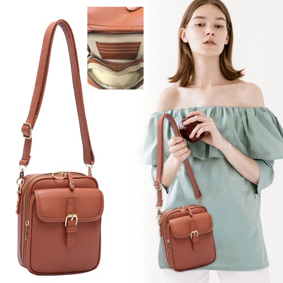 Double Layer Mini Messenger Bag Large Capacity Leather Tote Purse Crossbody Shoulder Bag For Women Men Durable Stylish