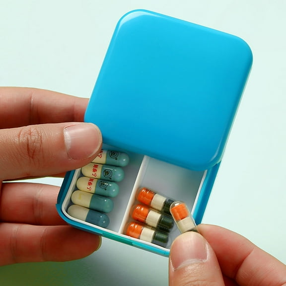 Double Layer Mini Pill Organizer Box Moisture Proof Lightproof 2 Compartments Portable Small Storage Secure Slide Lid Travel Jewelry Pills Container for Purse Pocket