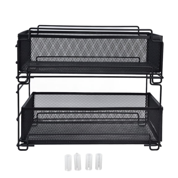 Double Layer Multifunctional Storage with Iron Sliding Mesh Drawer Type Storage Basket for Kitchen Bedroom