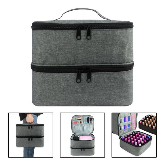 Double Layer Nail Storage Bag, Holds 30 Bottles, Holder Carrying Case/ Box/ for Manicure Sets/ Essential Oil /Nail Varnish Perfume /Travel , Gray