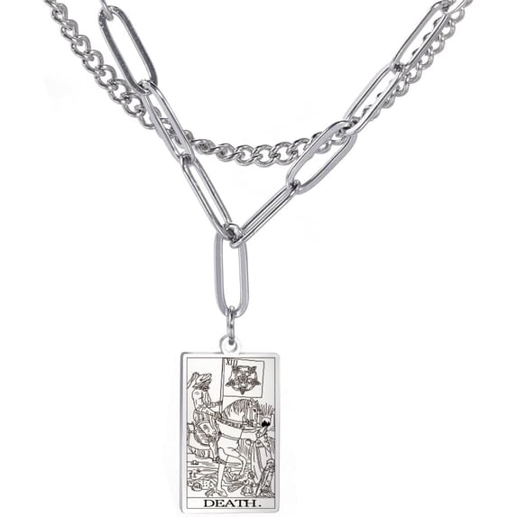 Double Layer Necklace Vintage Tarot Jewelry Good Luck Amulet Pendants Stainless Steel Necklace