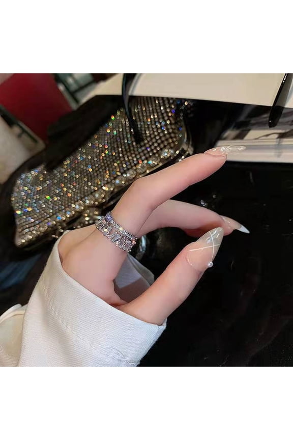 Womens Double Layer Open End Irregular Ring Copper Geometric Design With Zircon Round Accent Jewelry Chic Look