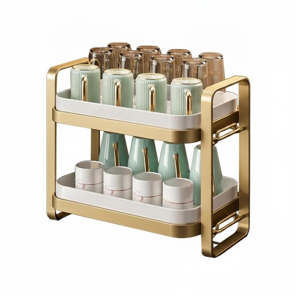 Double Layer PP Plastic Dish Organizer Rack For Mugs And Bottles